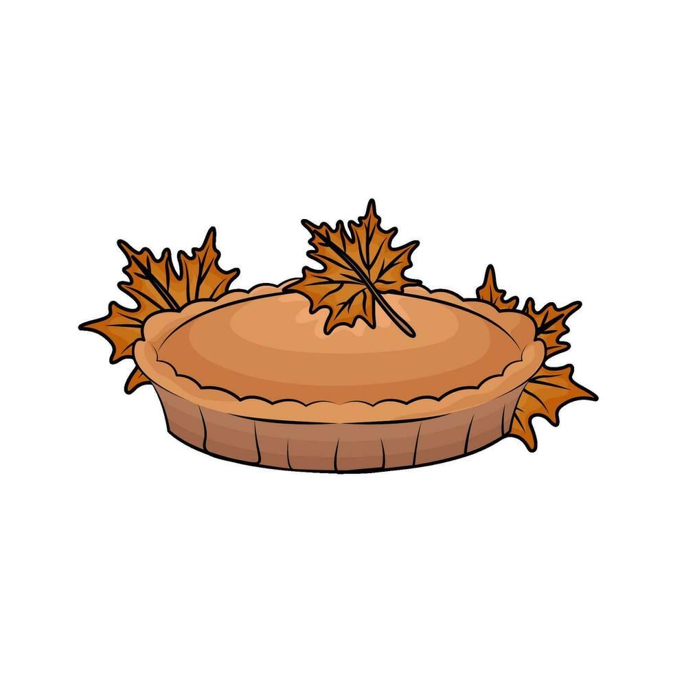 pie with autumn leaf illustration vector