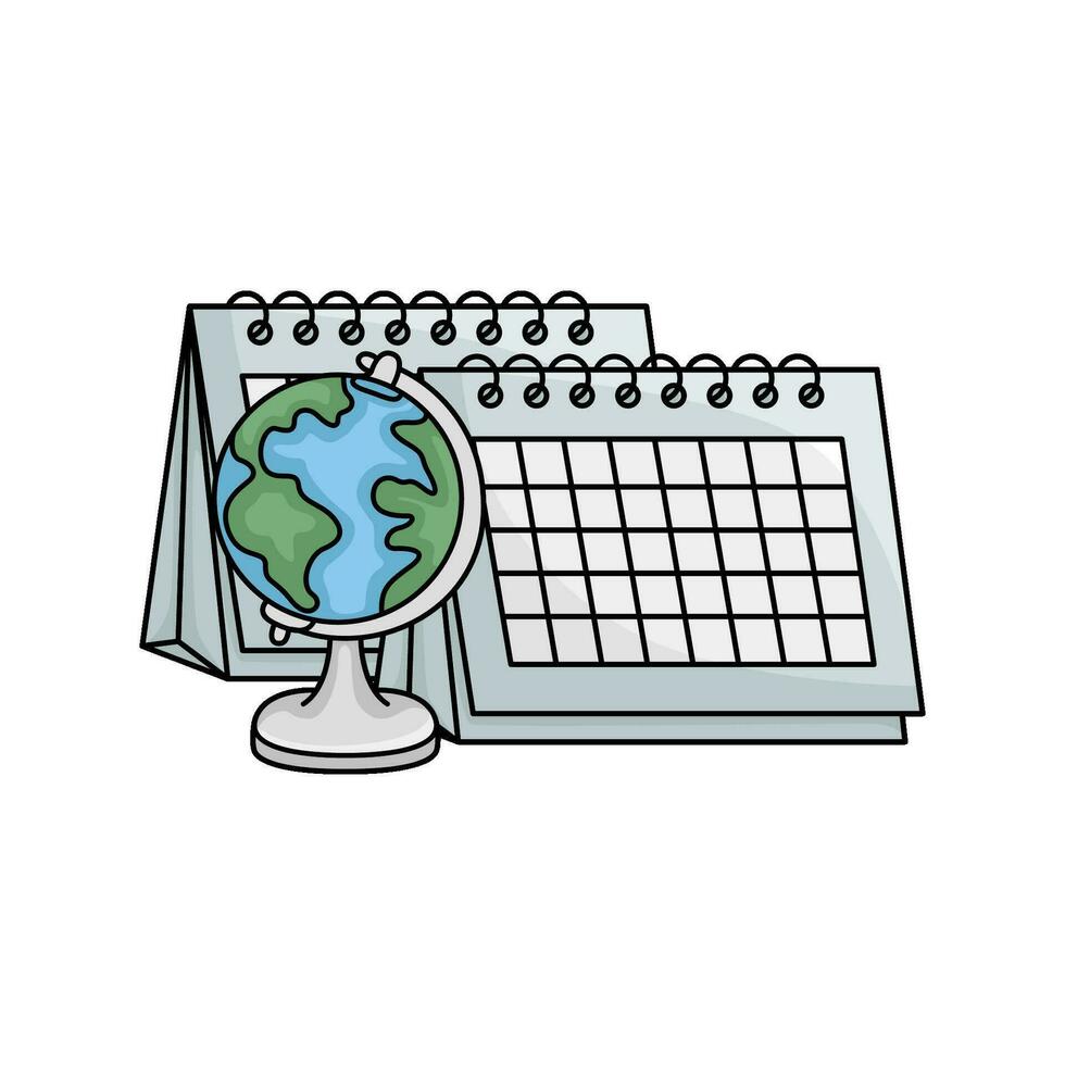 calendar with globe illustration vector