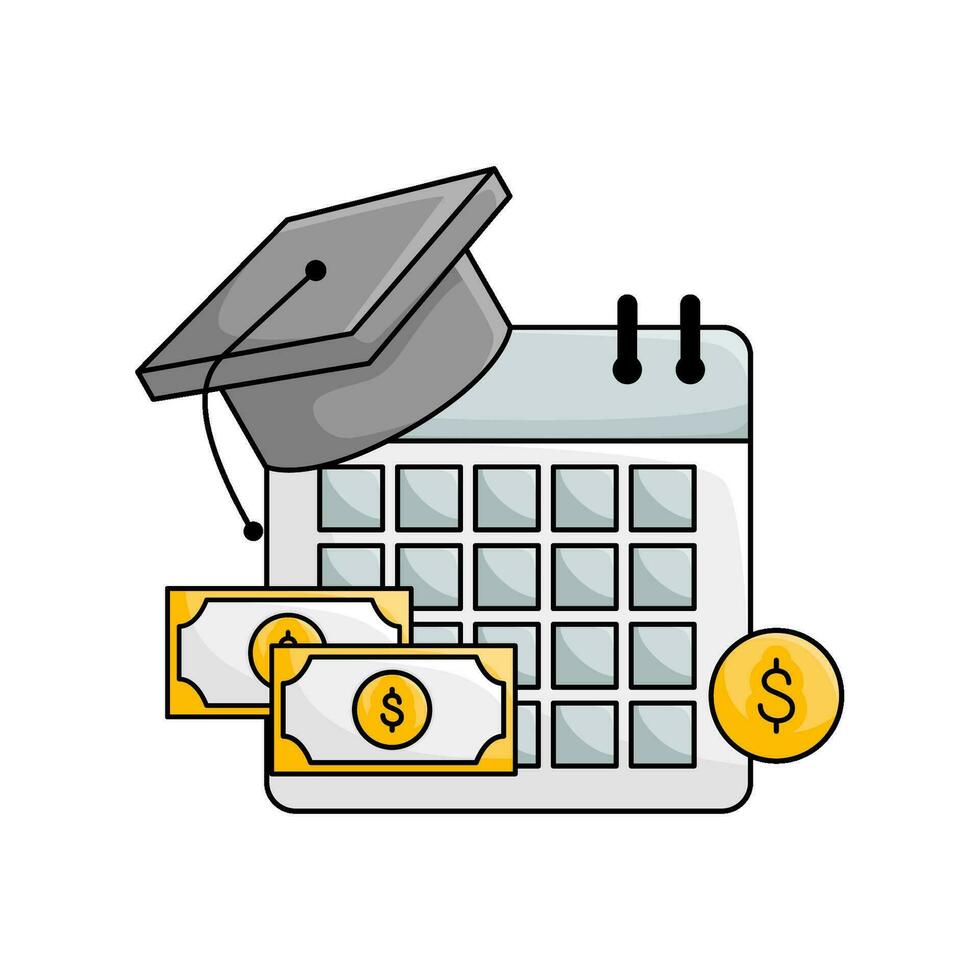 toga hat graduation in calendar with money illustration vector