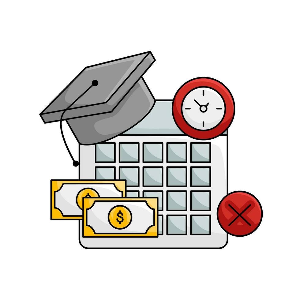 toga hat graduation, time, cross with money illustration vector