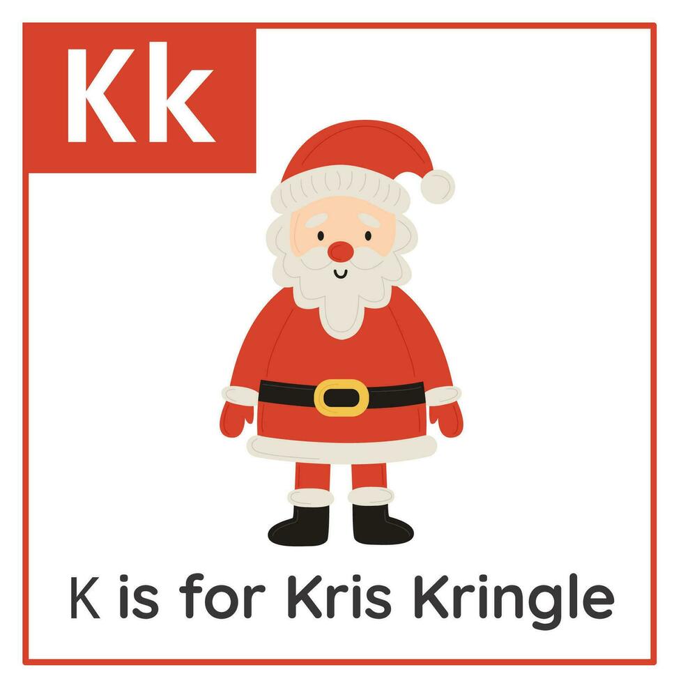 Learning English alphabet for kids. Letter K. Christmas cards. Worksheet for kids. vector