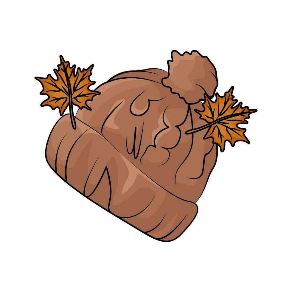 beanie with autumn leaf illustration vector