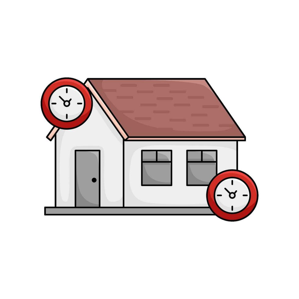 home building with clock time illustration vector