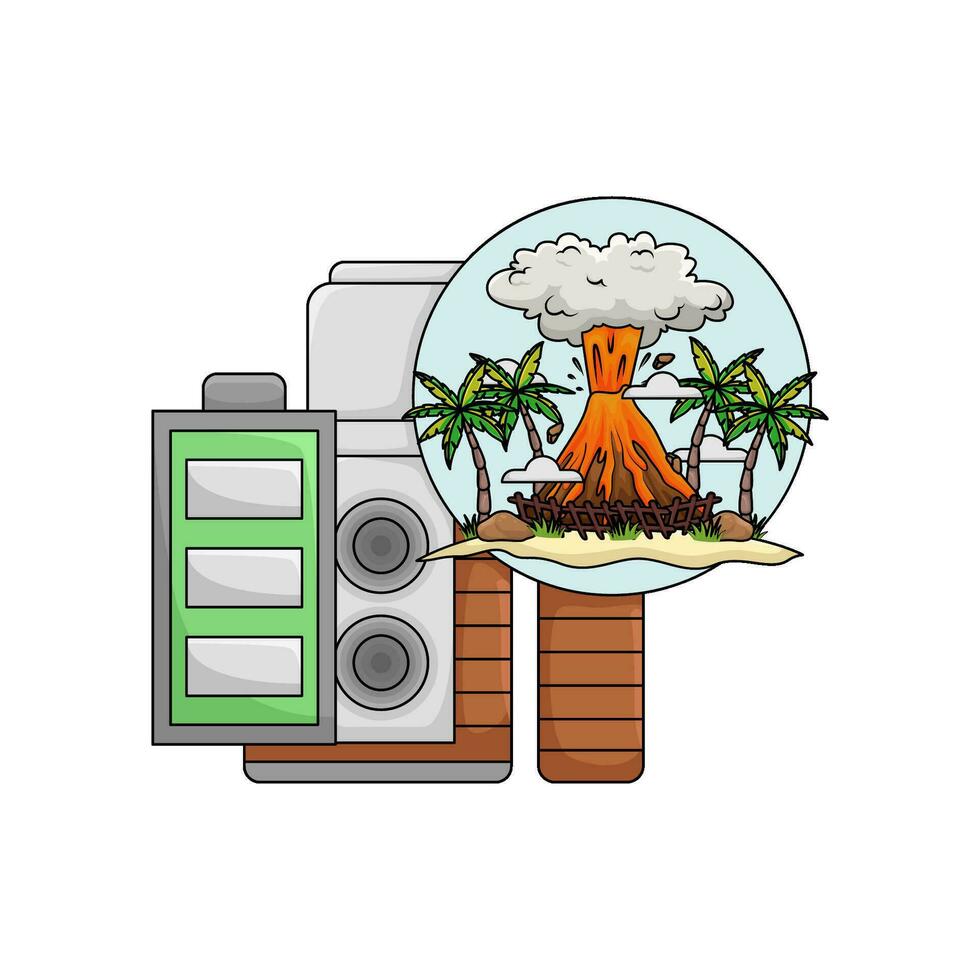 camera photo, picture volcano with battery illustration vector