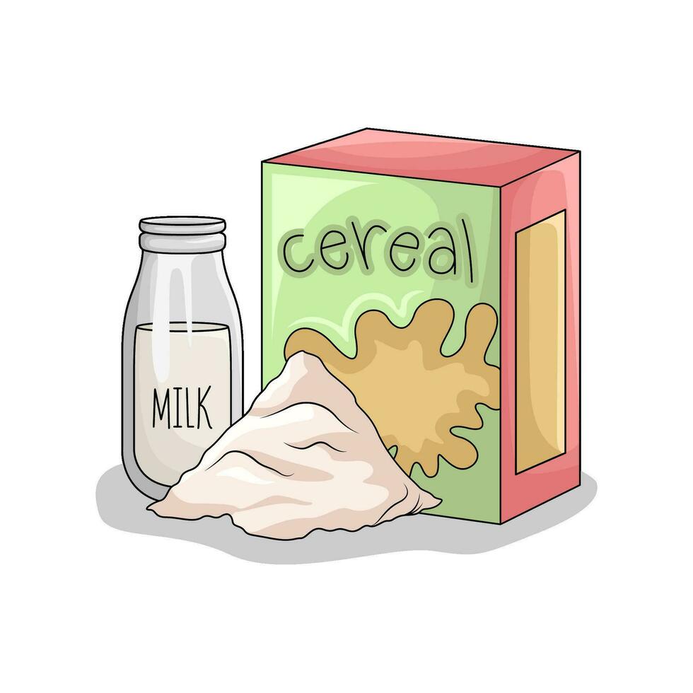 cereal box, bottle milk with milk powder illustration vector