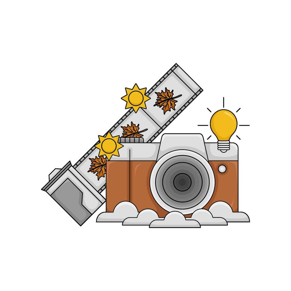 camera photo, cloud, brightness with cliche autumn leaf illustration vector