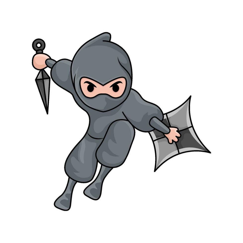 kunai with shuriken in ninja illusration vector