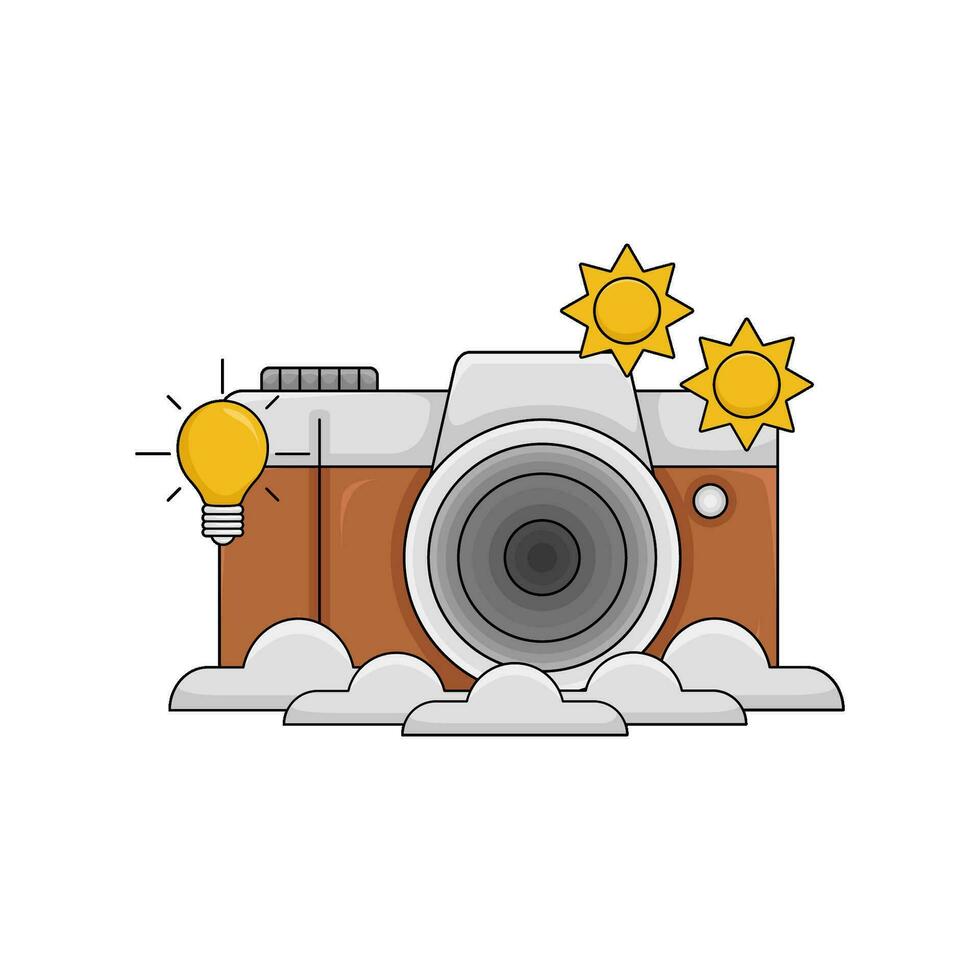 cloud, camera photo, lamp with brightness illustration vector