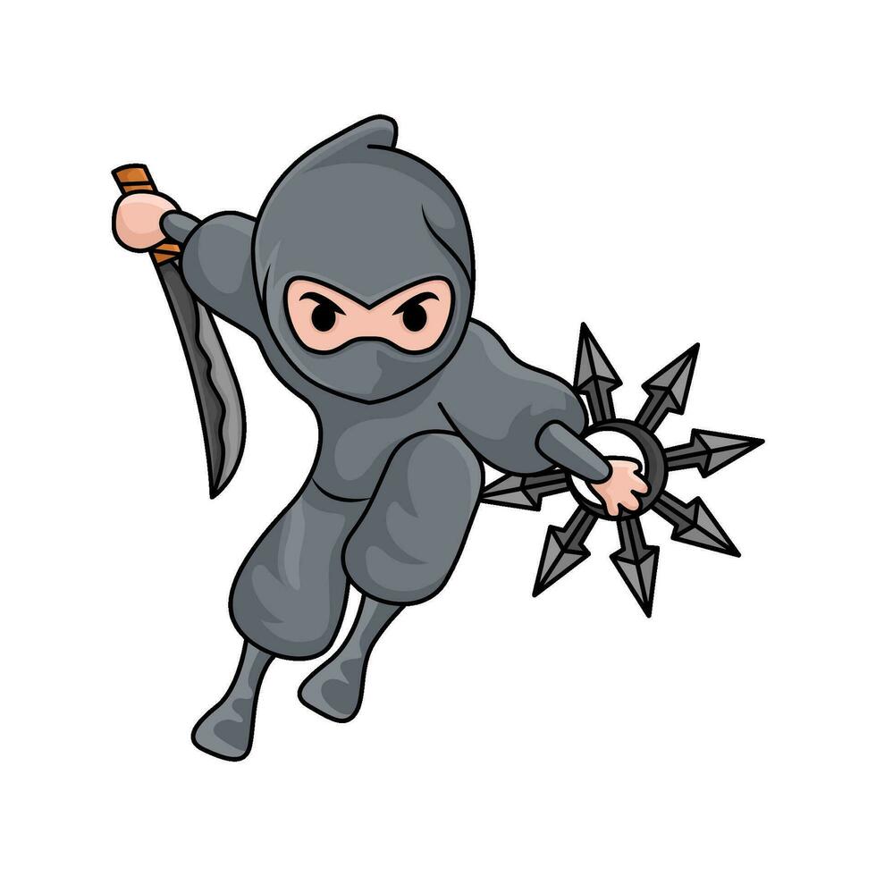 samurai with shuriken in  hand ninja illustration vector