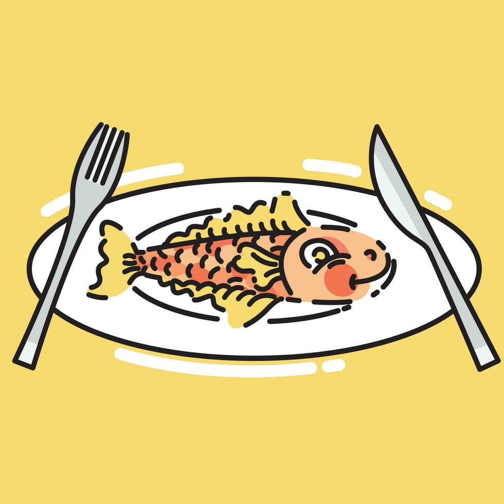 Strange Fish on a Plate Ready to Eat vector