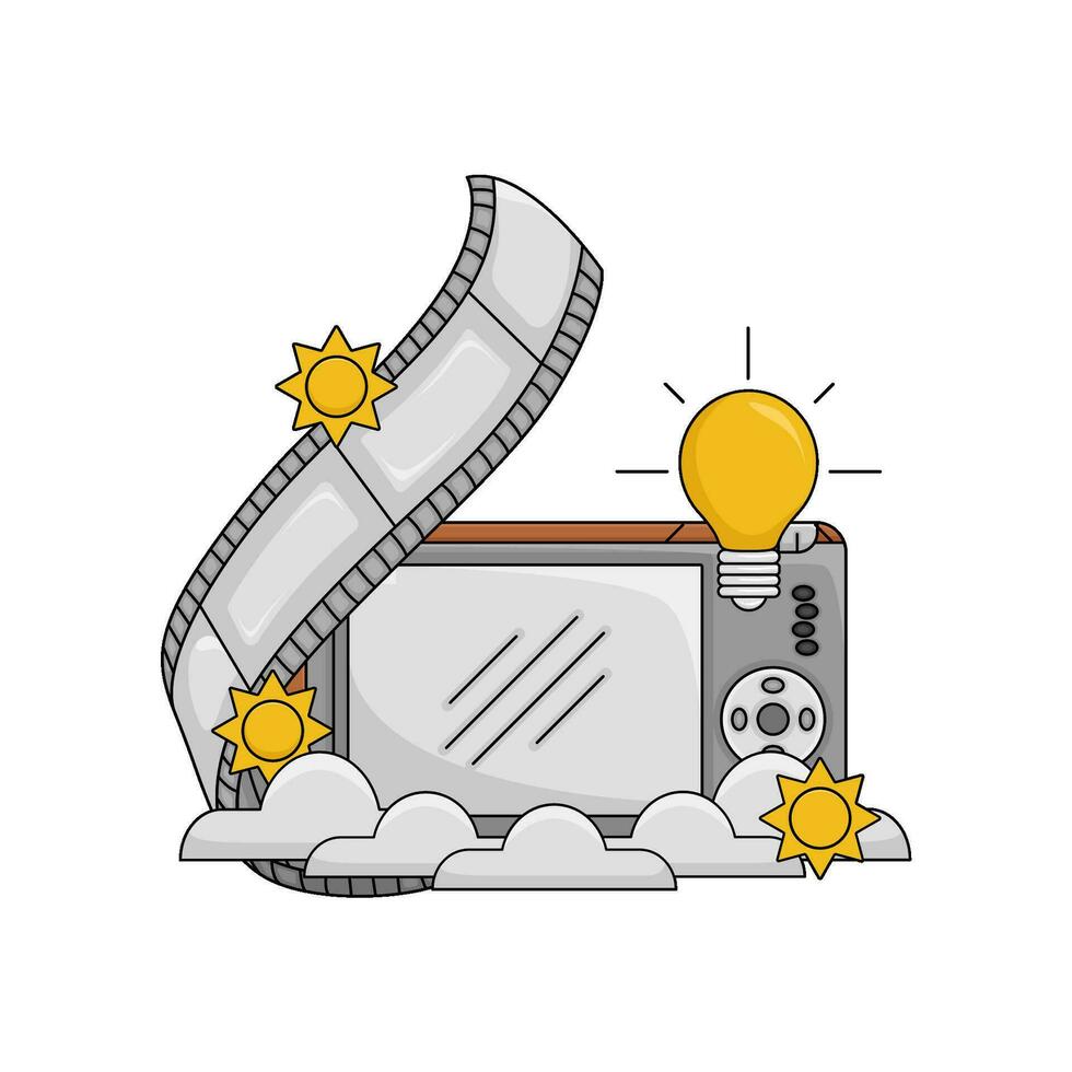 camera photo, brightnes, lamp with cliche illustration vector