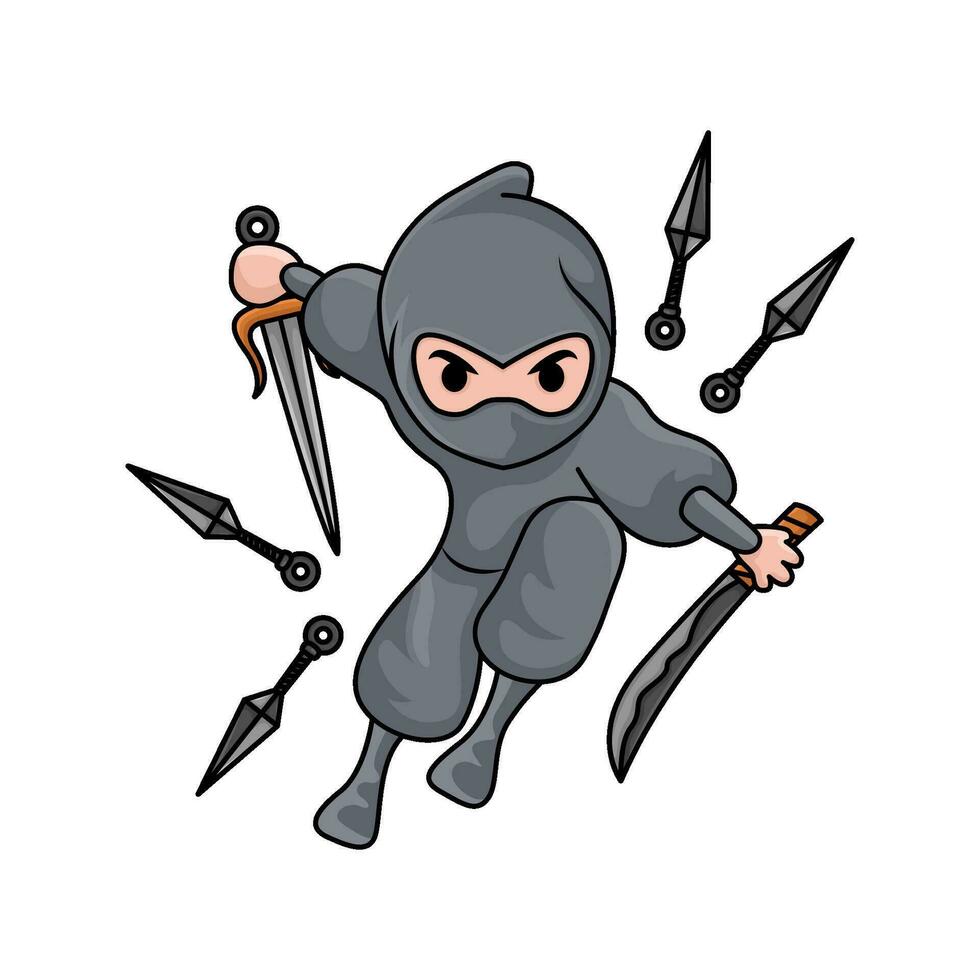 samurai in hand ninja with kunai illustration vector