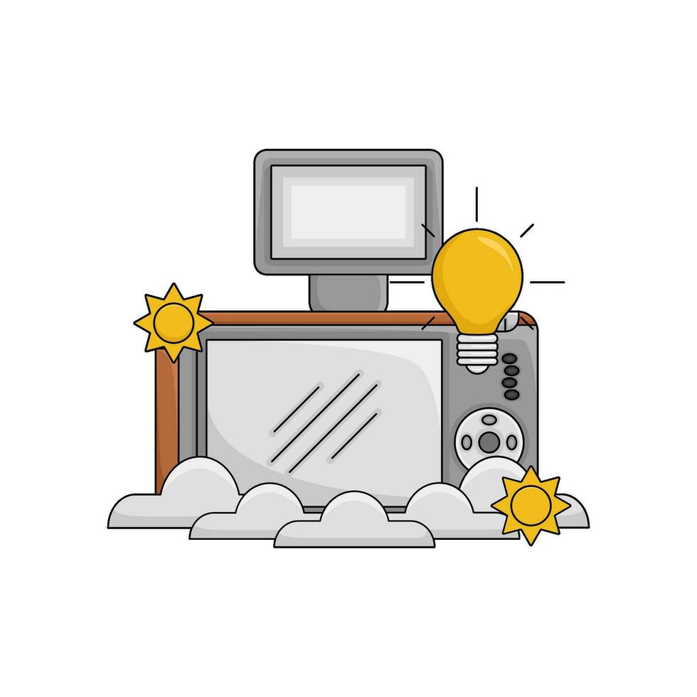 camera photo, cloud, brightness, lamp with picture beach illustration vector