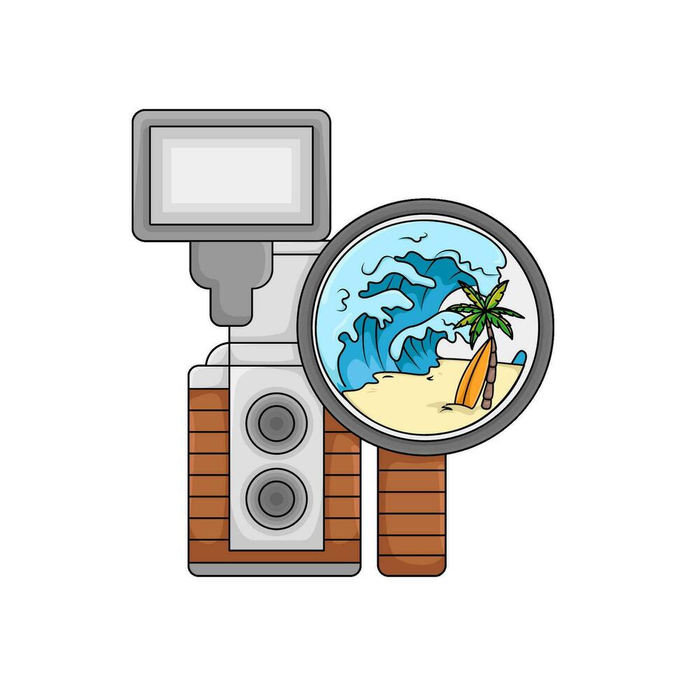 camera photo, picture beach with lightning  illustration vector