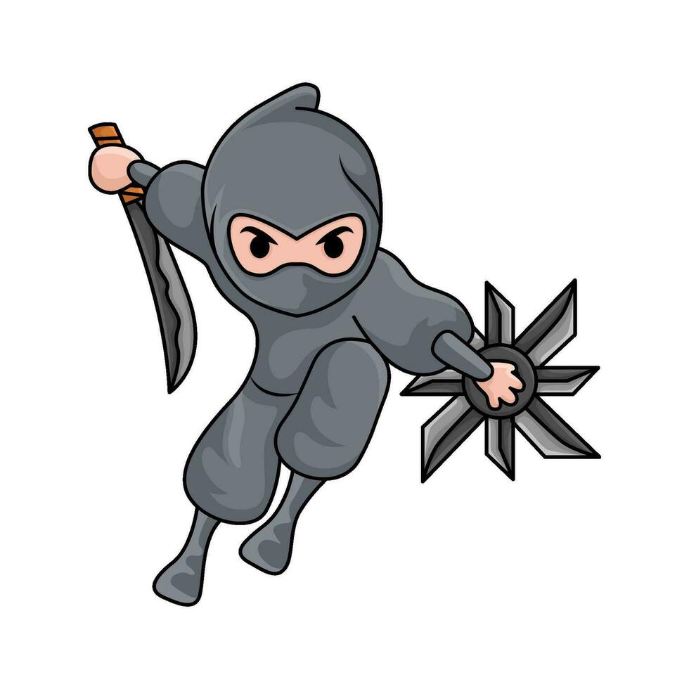 samurai with shuriken in  hand ninja illustration vector