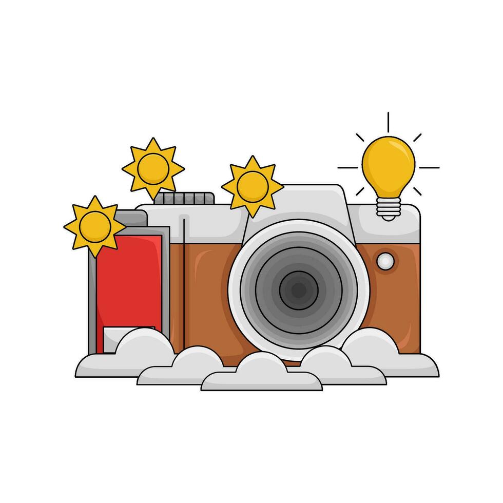 camera photo, brightness, cloud with battery ilustration vector