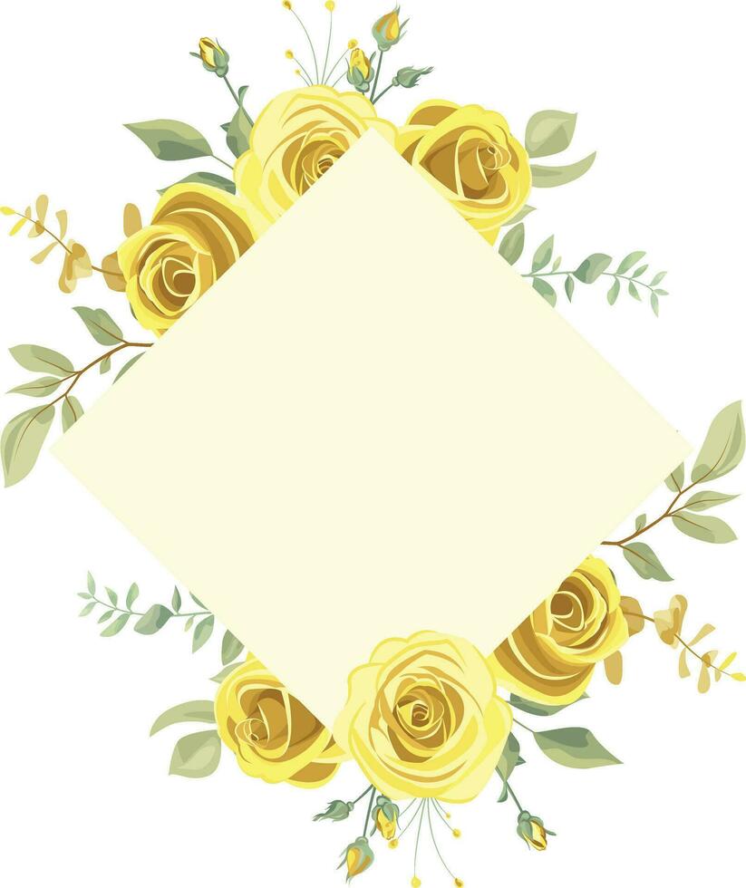 Illustration of floral frame with yellow and green rose leaves, for wedding stationary, greeting, wallpaper, fashion, background, texture, wrapping vector