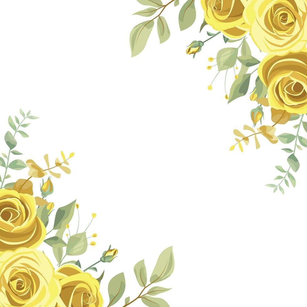 frontera con ramos de flores de flores, amarillo rosas vector