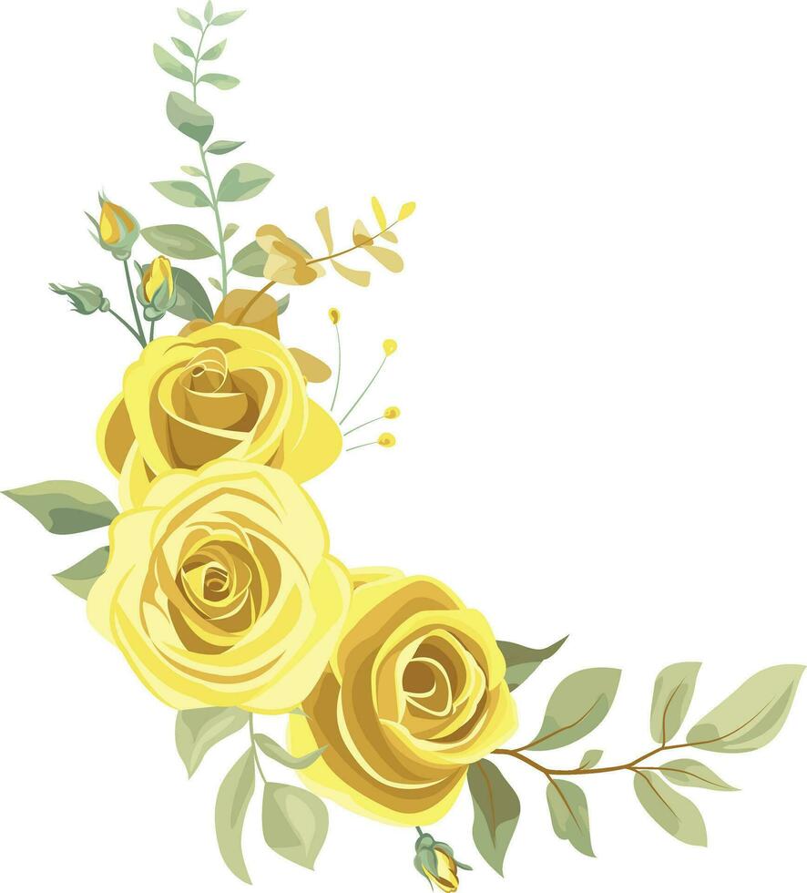 Set of yellow roses. Wreaths. Floral background. Design elements. vector