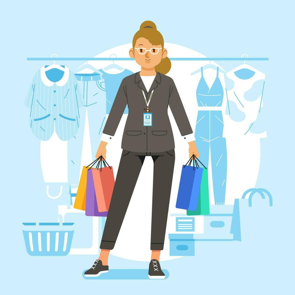 Young happiness joyful shopaholic stylish fashionable woman at retail mall store carrying shopping bags vector