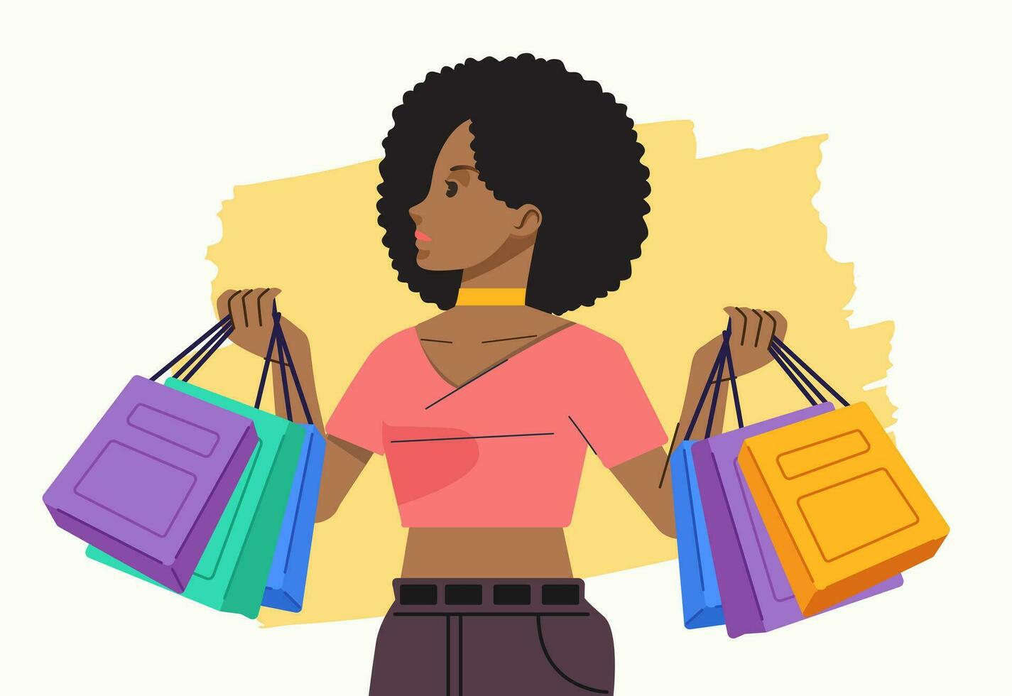 Young happiness joyful shopaholic stylish fashionable woman at retail mall store carrying shopping bags vector