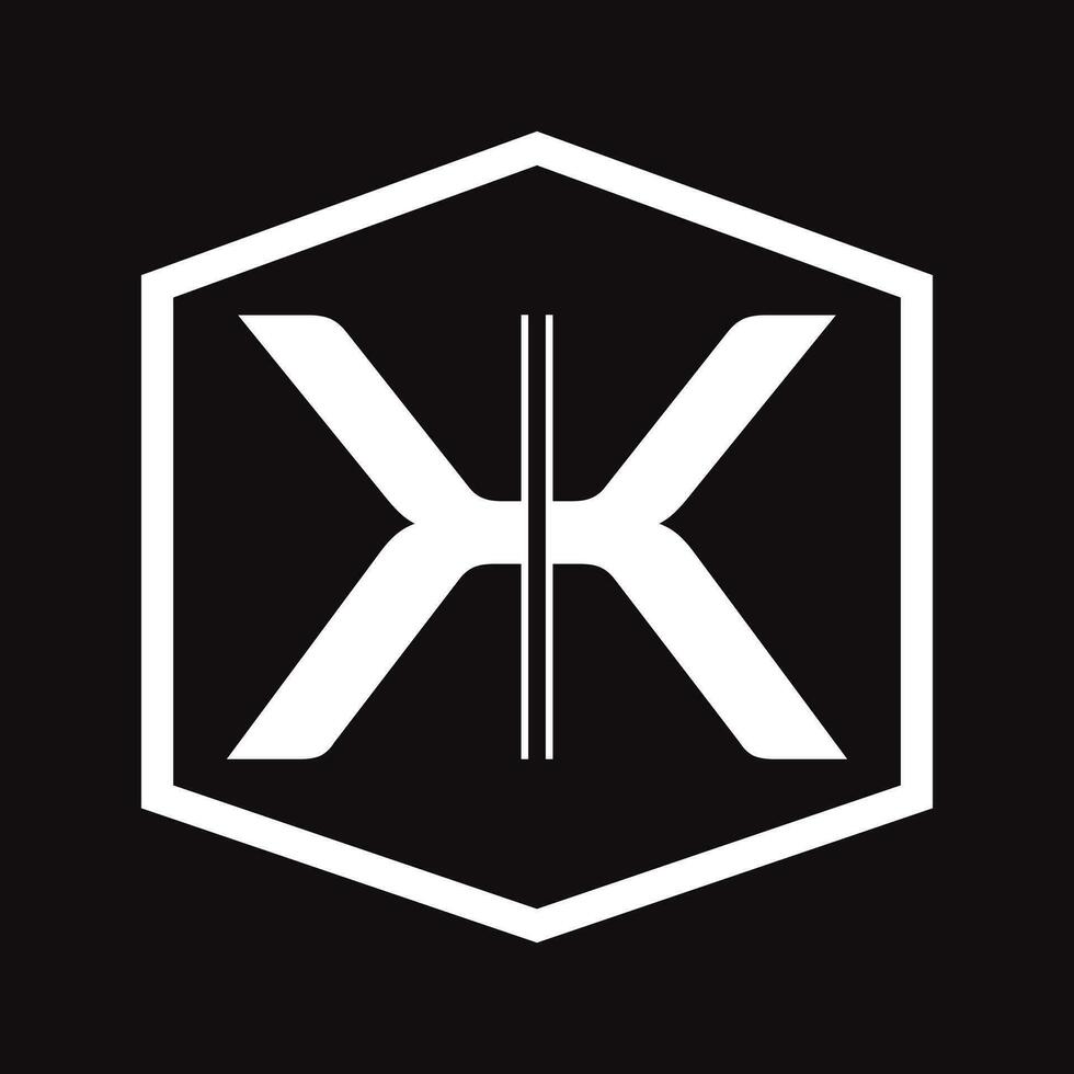 KK initial letters looping linked hexagon monogram logo vector