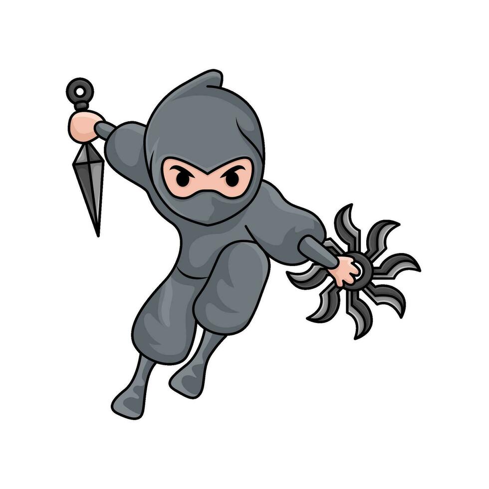 kunai with shuriken in ninja illusration vector