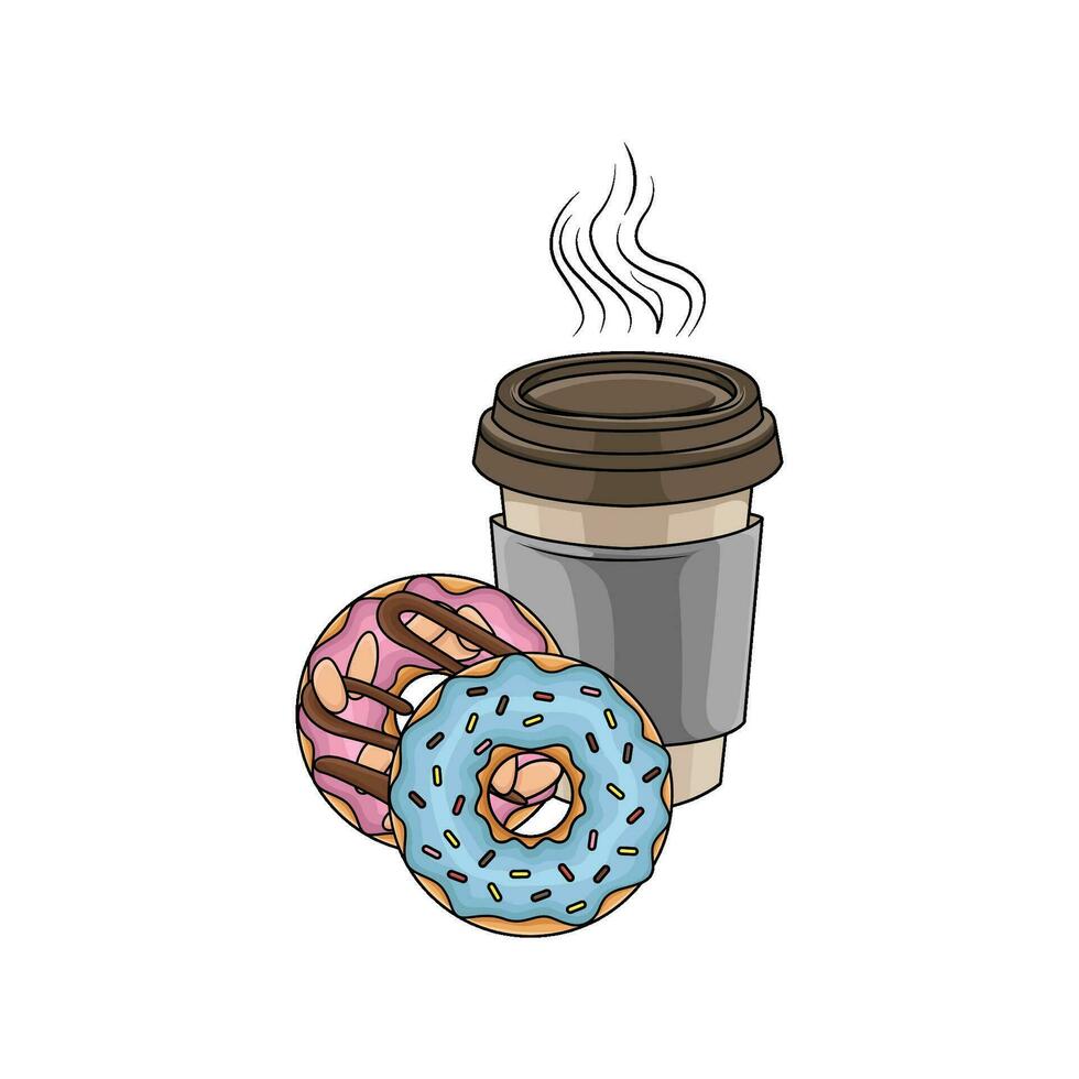 dulce rosquilla con taza café bebida ilustración vector