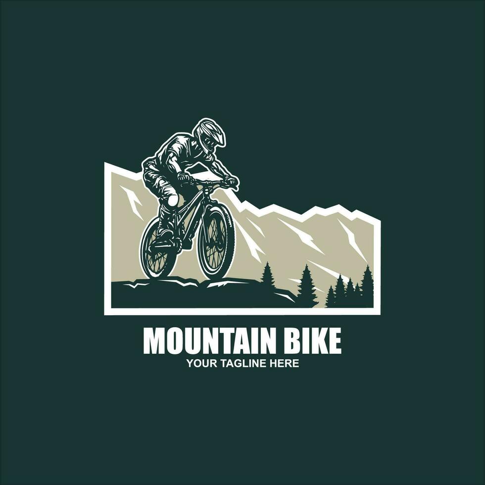 montaña bicicleta silueta logo. bicicleta cuesta abajo Clásico logo ilustración vector