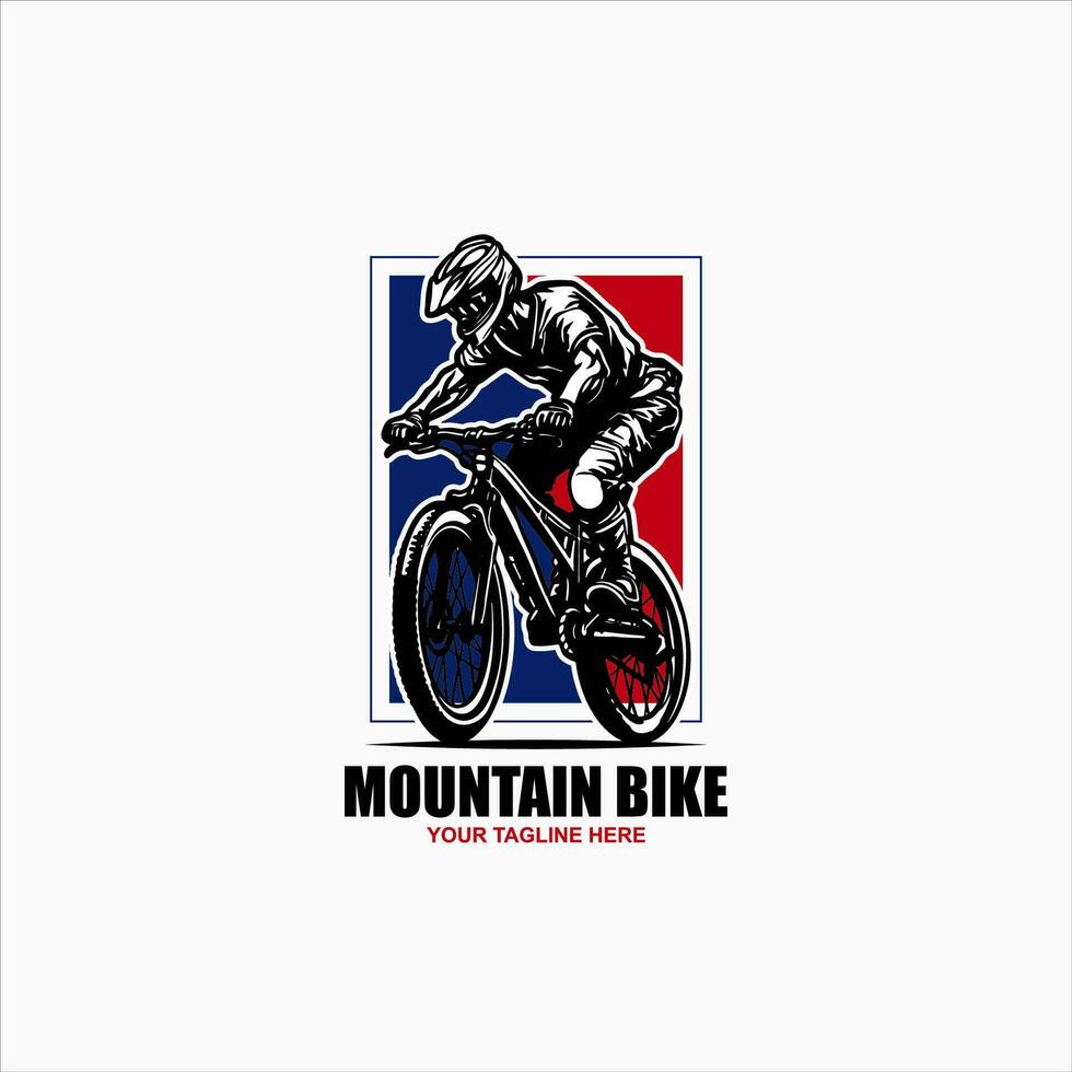 cuesta abajo montaña bicicleta negro siluetas logo vector