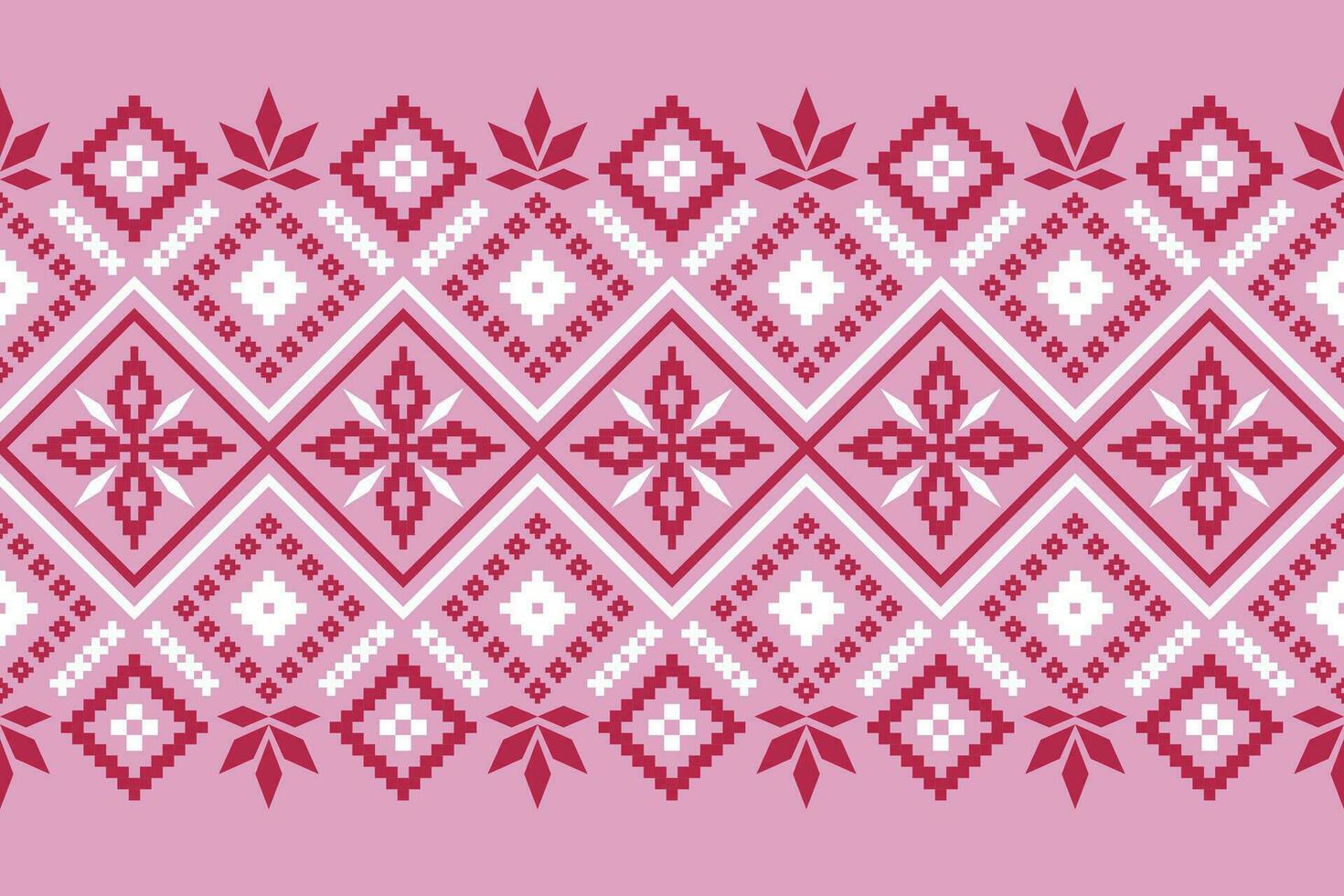 Pink traditional ethnic pattern paisley flower Ikat background abstract Aztec African Indonesian Indian seamless pattern for fabric print cloth dress carpet curtains and sarong vector