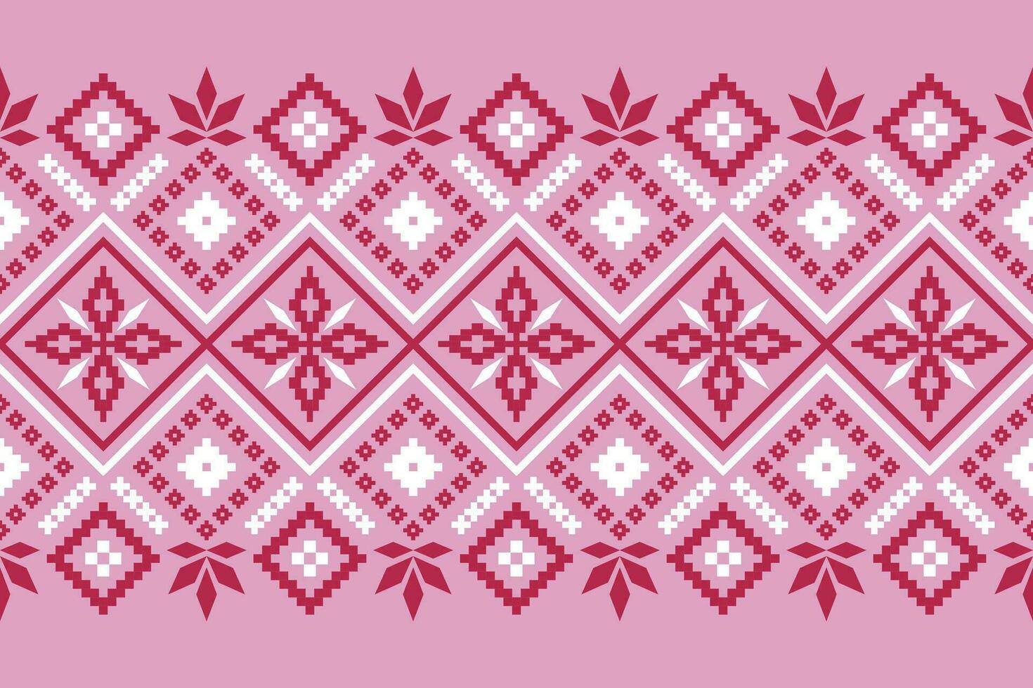 Pink traditional ethnic pattern paisley flower Ikat background abstract Aztec African Indonesian Indian seamless pattern for fabric print cloth dress carpet curtains and sarong vector