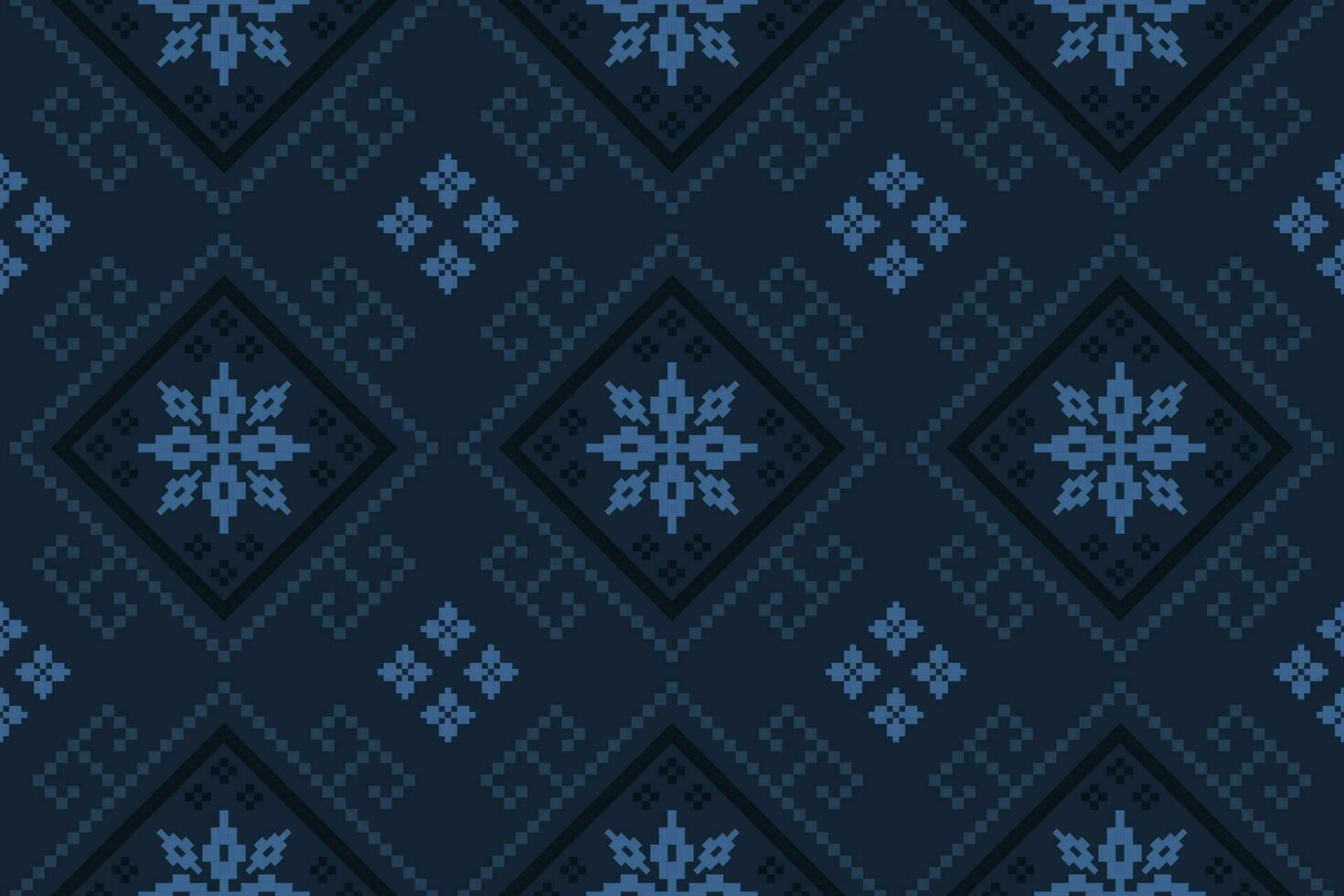 Indigo navy blue geometric traditional ethnic pattern Ikat seamless pattern border abstract design for fabric print cloth dress carpet curtains and sarong Aztec African Indian Indonesian vector