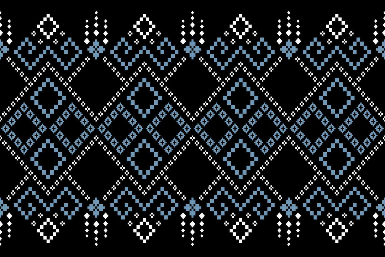 Indigo navy blue geometric traditional ethnic pattern Ikat seamless pattern border abstract design for fabric print cloth dress carpet curtains and sarong Aztec African Indian Indonesian vector