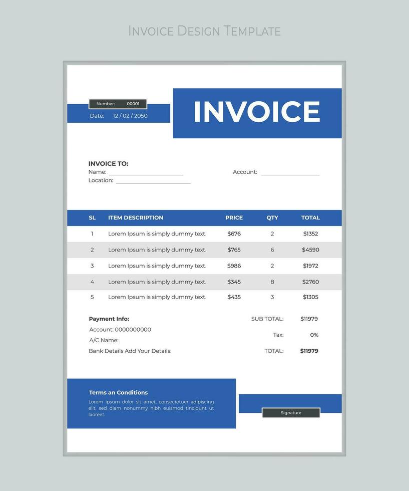 Creative Invoice Template Themes. Vector Business Stationery Design. Print Template.