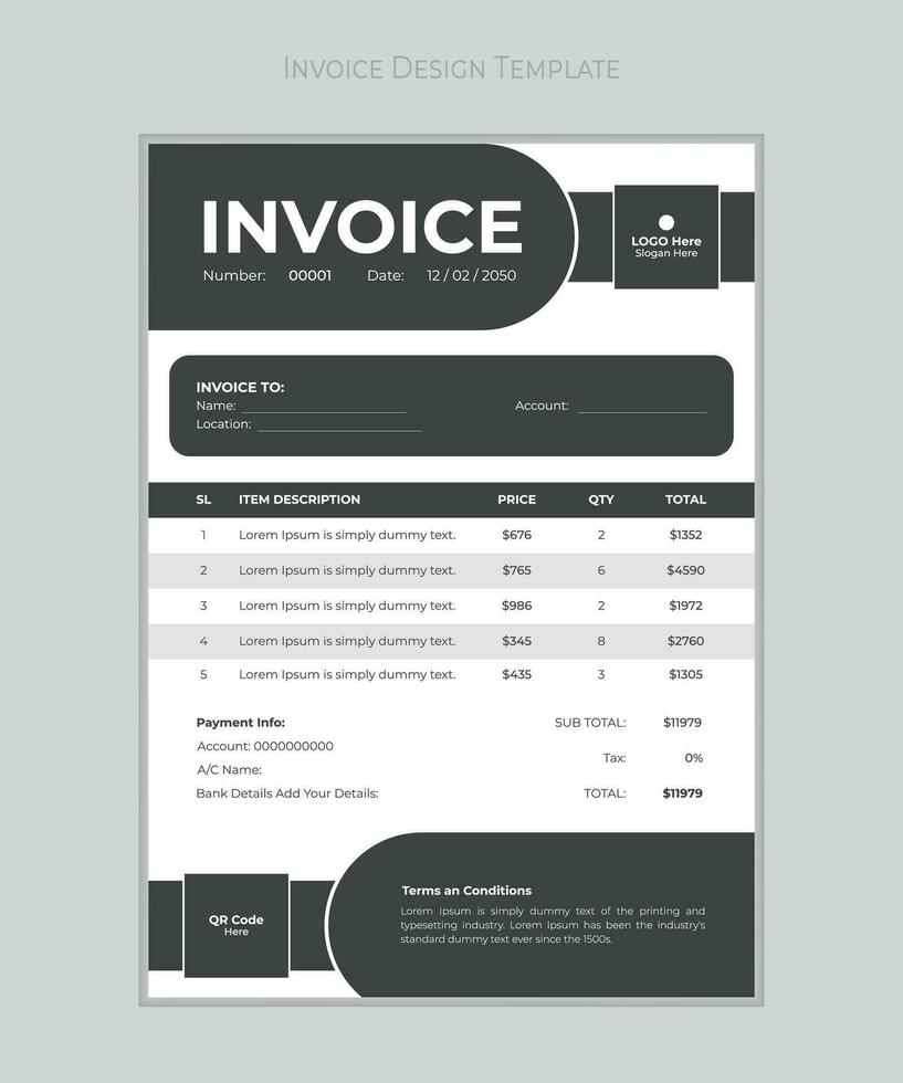 Minimalist Invoice Easy to edit and customize, with a single page invoice design, - A4 Size - Print Ready - Easy to Use. vector