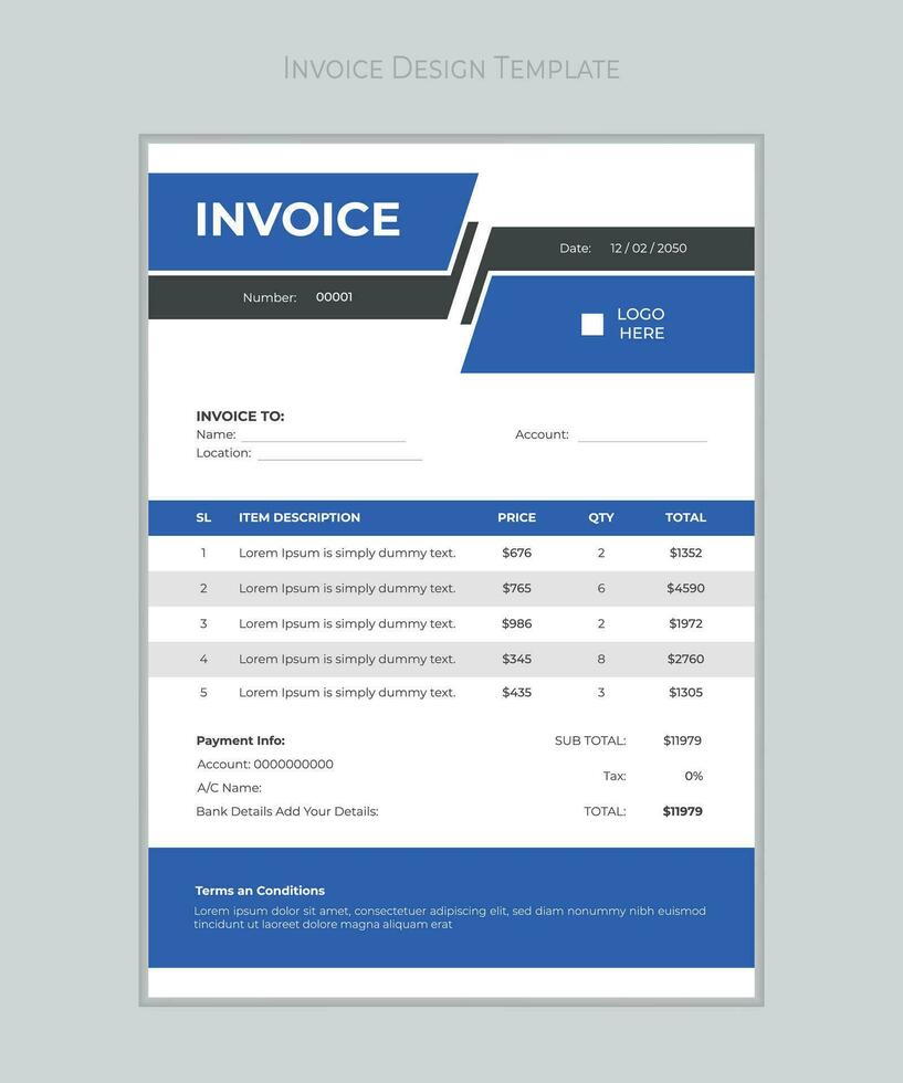 Business invoice form template. Invoicing quotes, money bills or price invoices, and payment agreement design templates. Tax form, bill graphic, or payment receipt page vector. vector