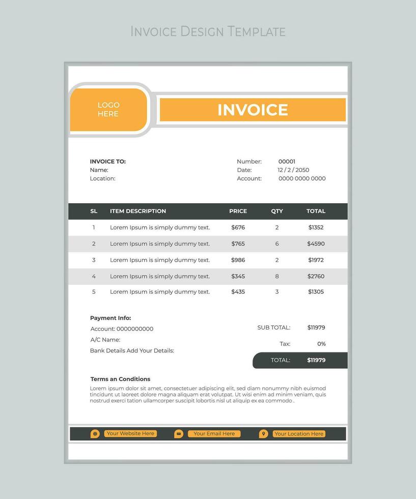 Creative Invoice Template Themes. Vector Business Stationery Design. Print Template.