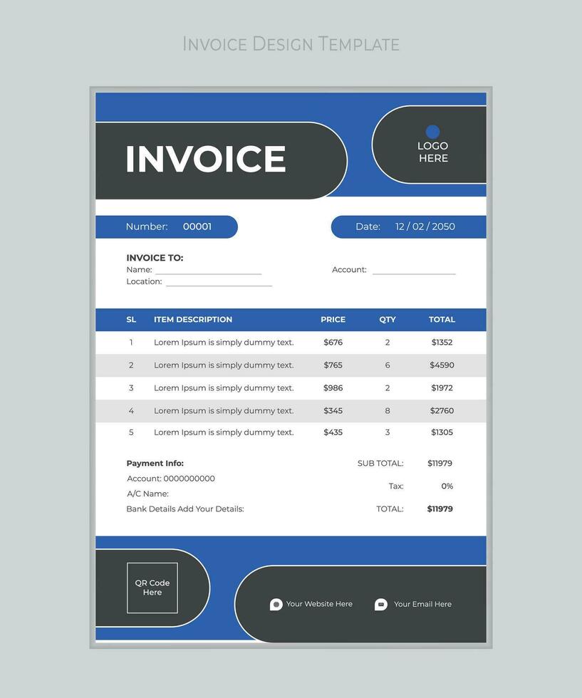 Minimalist Invoice Easy to edit and customize, with a single page invoice design, - A4 Size - Print Ready - Easy to Use. vector
