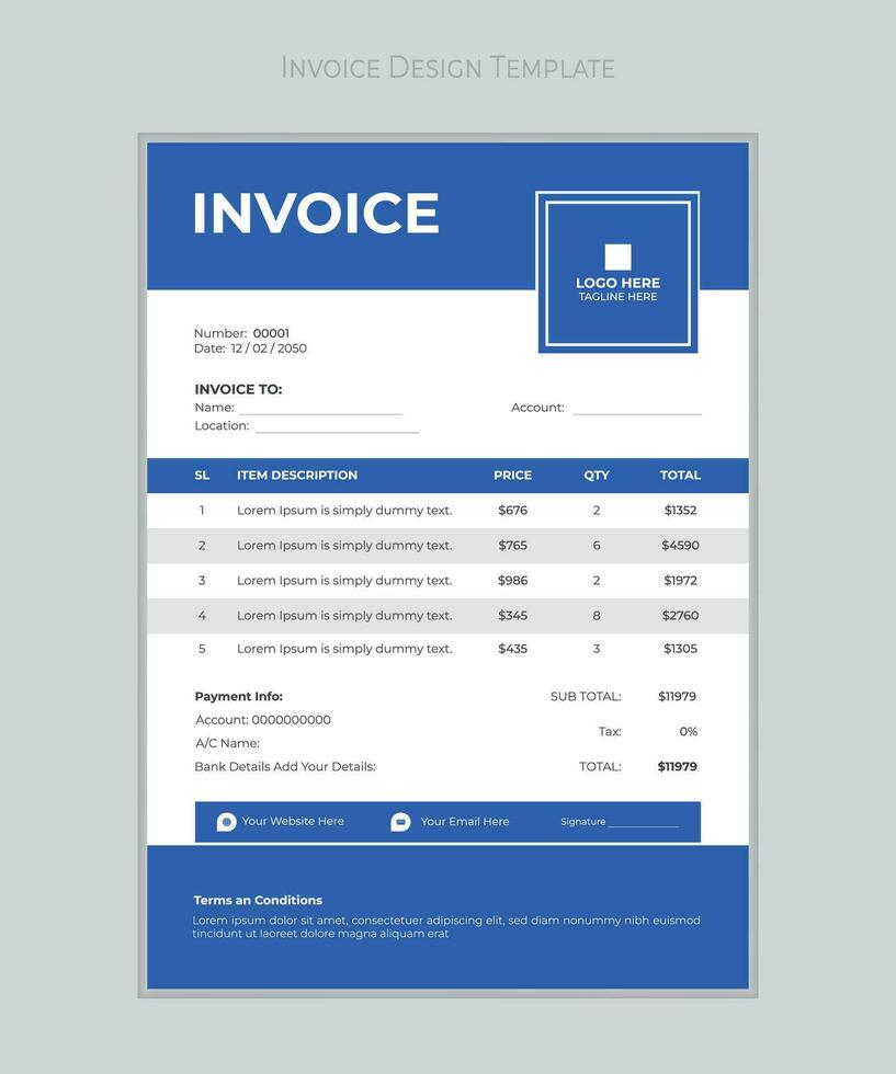 Business invoice form template. Invoicing quotes, money bills or price invoices, and payment agreement design templates. Tax form, bill graphic, or payment receipt page vector. vector