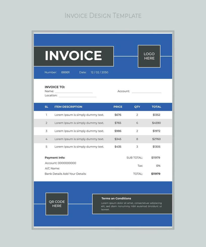 Minimal invoice form template vector design.