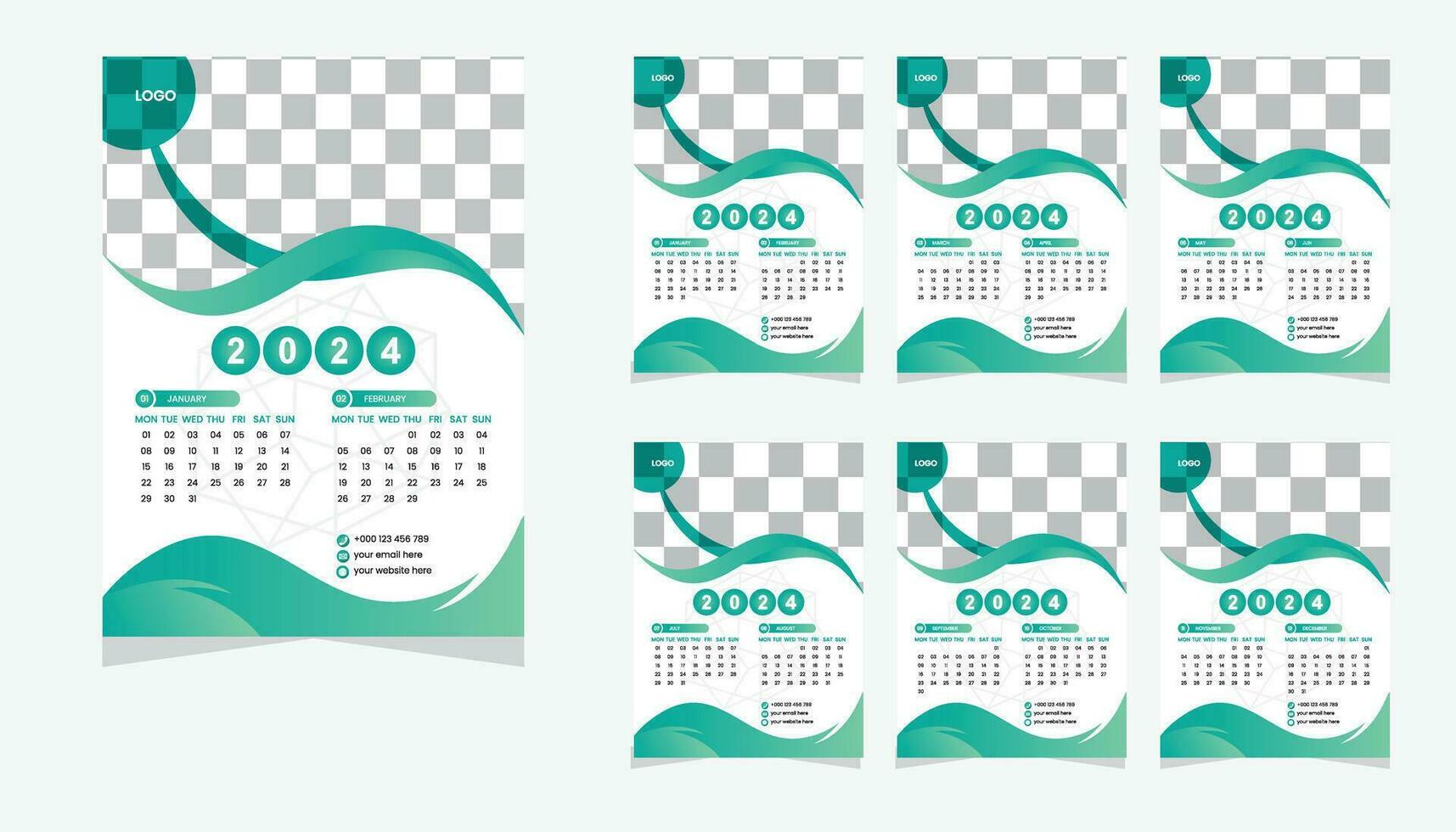 2024 wall calendar design for Print vector