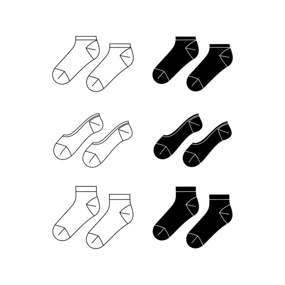 Set of Mid Calf length Socks flat sketch fashion illustration drawing template mock up, Calf length socks cad drawing for unisex men's and women's, Quarter crew socks design drawing vector