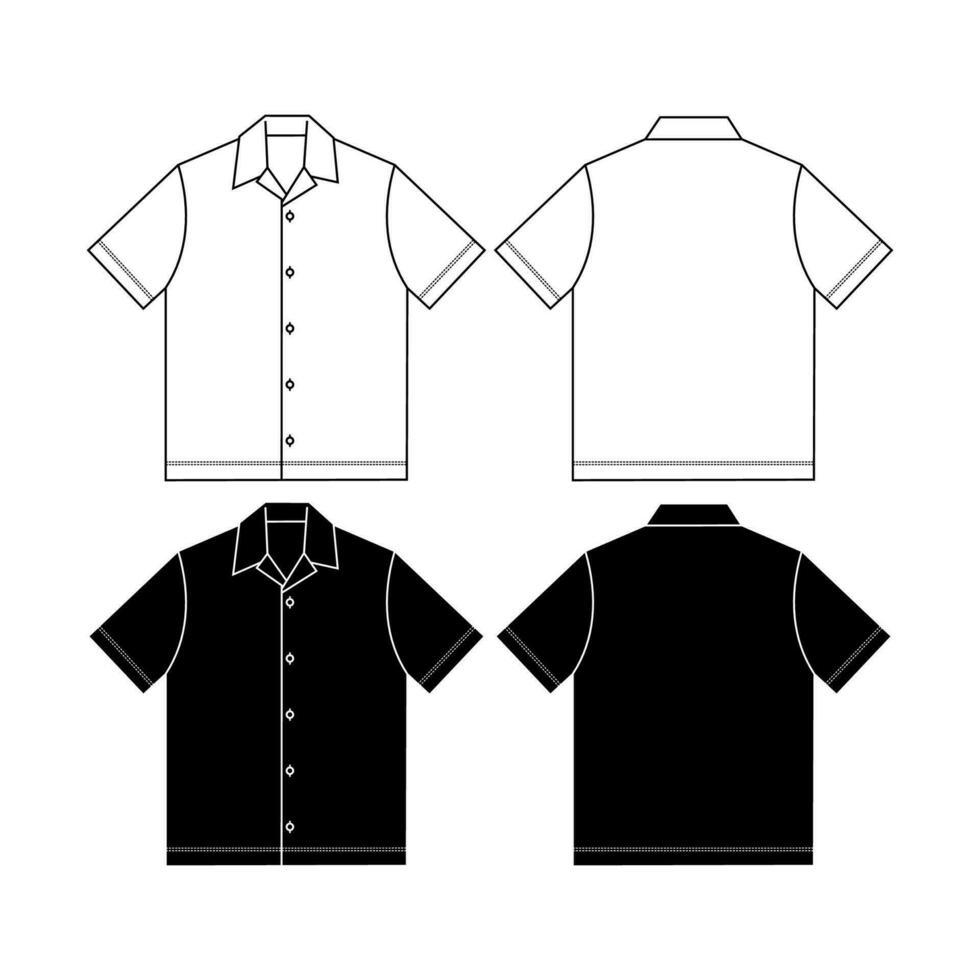 Short sleeve work shirt with patch pocket, roll up sleeve and shirt collar. Digital flat sketch back and front. vector