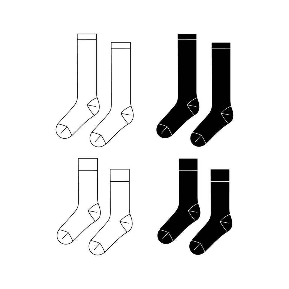 Set of Mid Calf length Socks flat sketch fashion illustration drawing template mock up, Calf length socks cad drawing for unisex men's and women's, Quarter crew socks design drawing vector