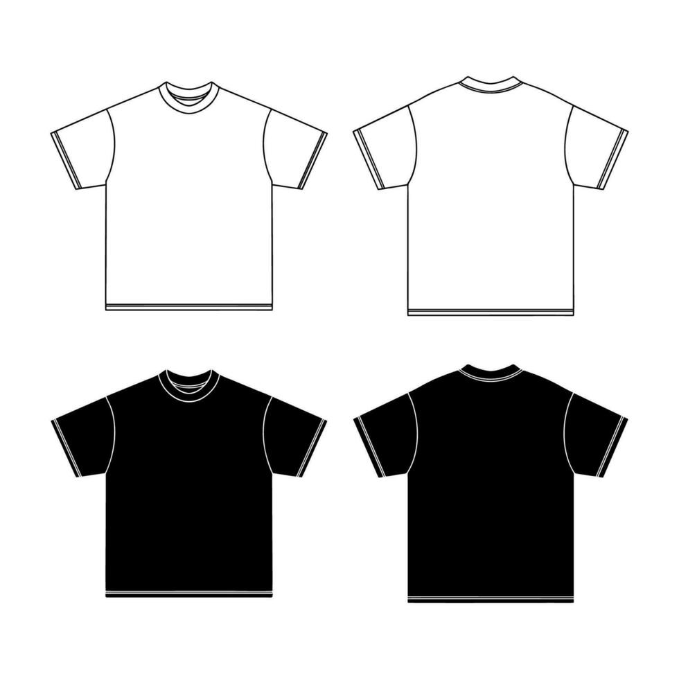 Short sleeve t shirt technical drawing fashion flat sketch vector illustration template front and back views