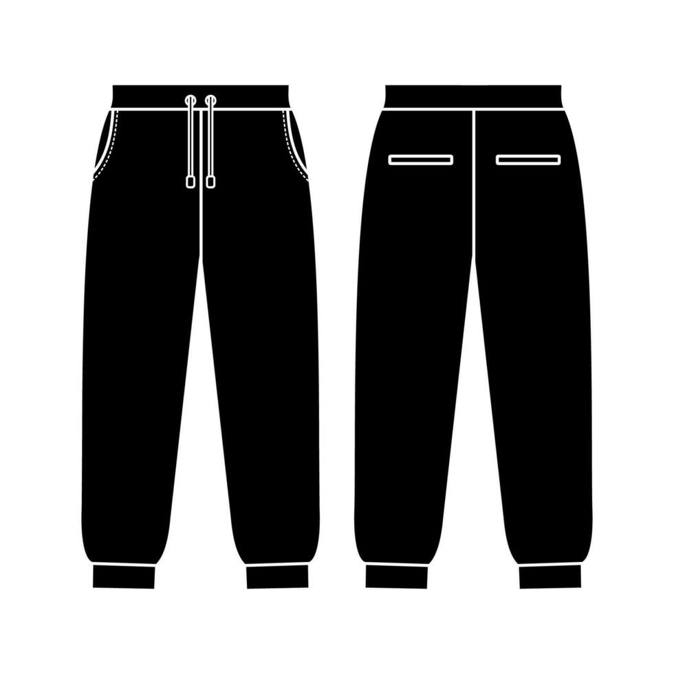 Loose fit joggers. Sweat jogger pants with an elasticated drawstring waist in a relaxed style. Men's casual wear. Vector technical sketch. Mockup template.