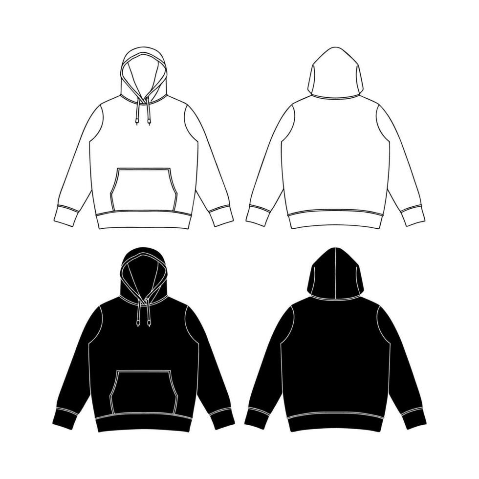 Template blank flat Black hoodie. Hoodie sweatshirt with long sleeve ...