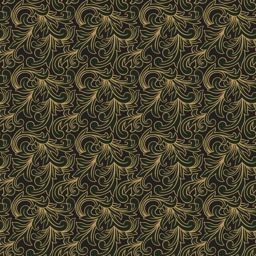 Seamless Damask Wallpaper Pattern On Black Background vector