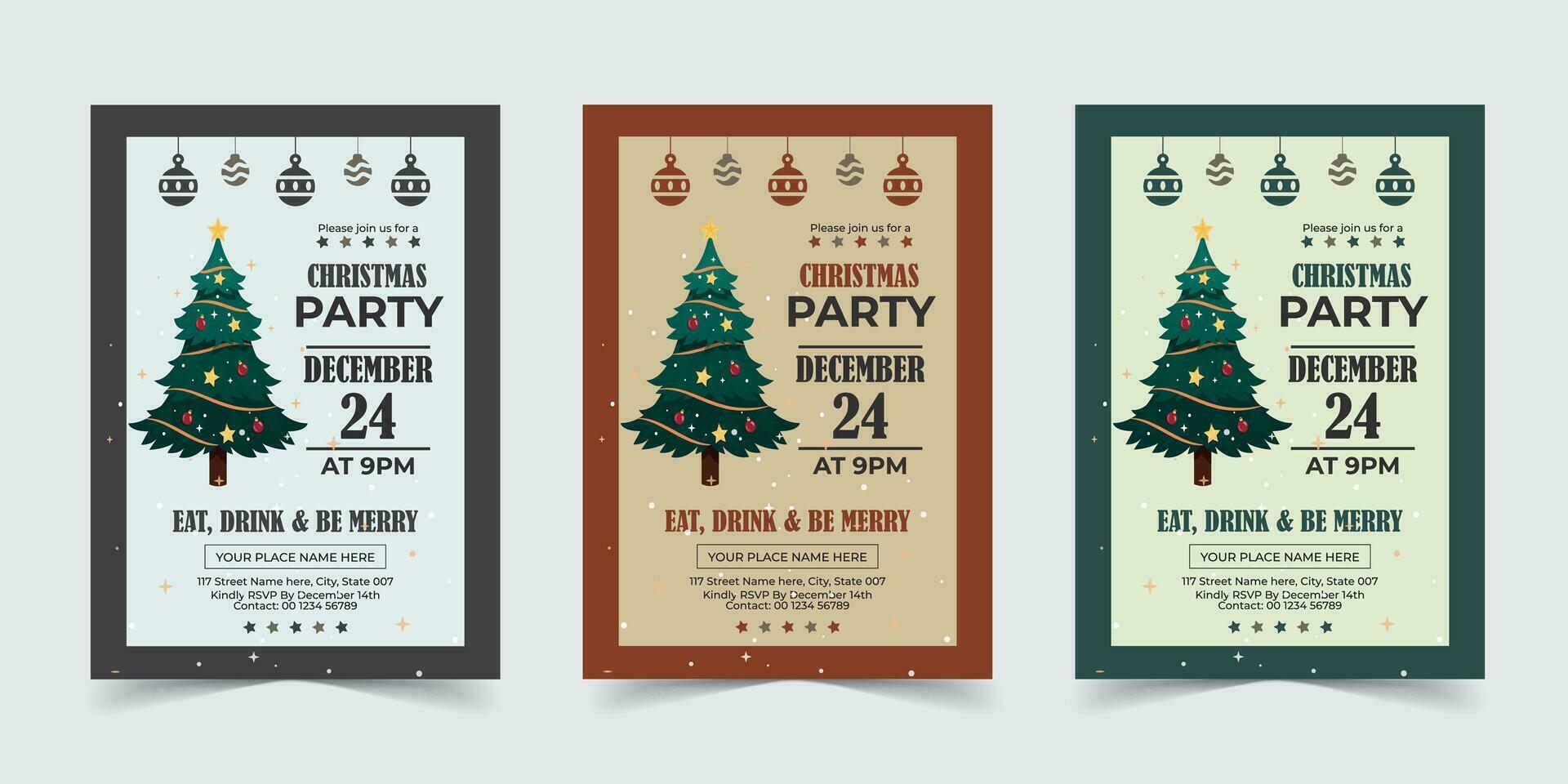 Merry Christmas party Flyer Template Poster Design, holiday covers. Xmas templates with typography and multicolor in modern minimalist style for web, social media and print design vector